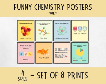 Funny Chemistry Posters, popular science posters for kids, chemistry flash cards, homeschool science decorations, chemistry teacher gifts