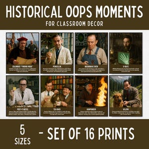 Pósteres de momentos históricos inesperados, decoración para aulas de historia, póster de personajes históricos apto para niños, regalo para profesores de historia, historia para la educación en casa.
