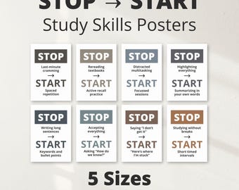 Stop → Start learning strategies classroom posters, homeschool printables, gift for teacher