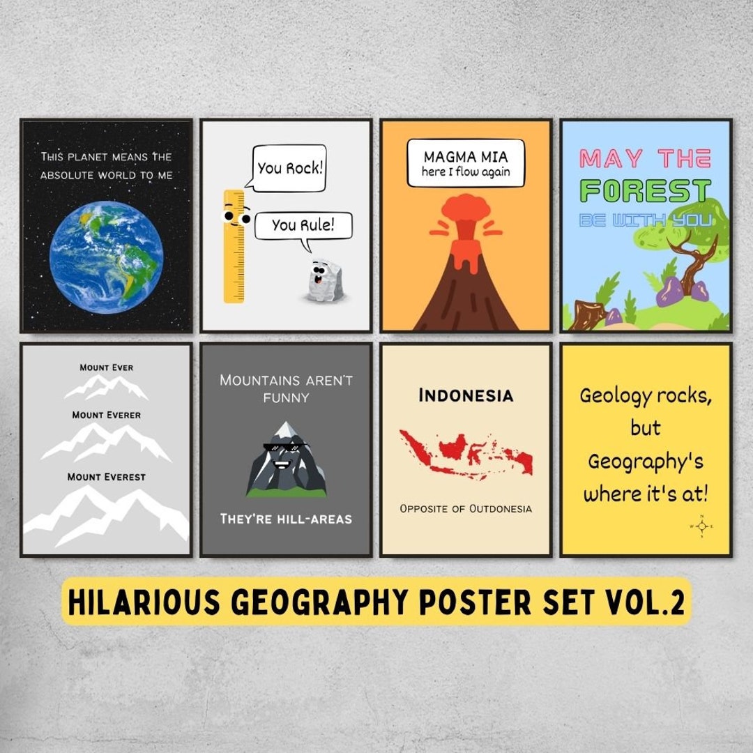 Set of 8 Funny Geography Classroom Printable Posters Geography, Geology