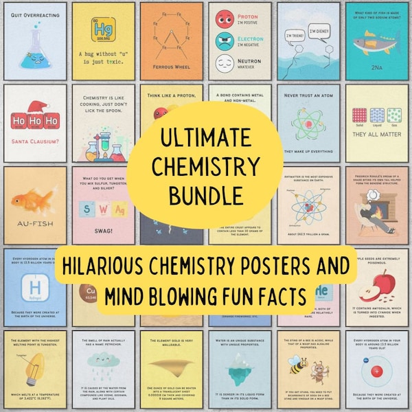 ultimate chemistry bundle printable posters for science classroom decor, science laboratory poster decor, chemistry decorations teacher gift