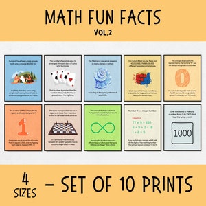 Conjunto de 10 carteles imprimibles con datos divertidos sobre matemáticas, decoración para el aula de matemáticas para la escuela secundaria y preparatoria, impresiones artísticas divertidas y educativas