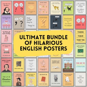 Ultimate Bundle of Funny English Classroom Posters, grammar punctuation posters, ela decor, reading nook decor, funny english teacher gifts