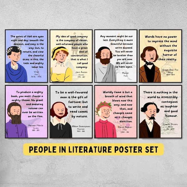 People in literature printable poster set, english classroom posters, literature themed gifts, ela classroom decor