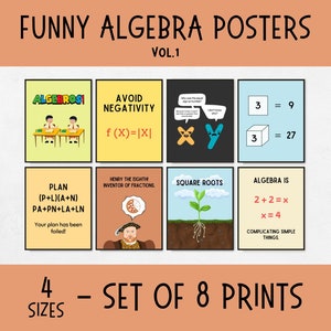 Funny Algebra Posters for Math Classroom Decor, middle school & high school math decor, gifts for math teacher, homeschool math decor