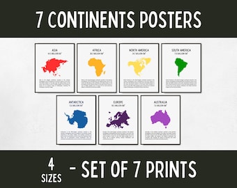 7 Continents Posters for Geography Classroom decor, geography classroom display, geography teacher gifts, homeschool geography wall art