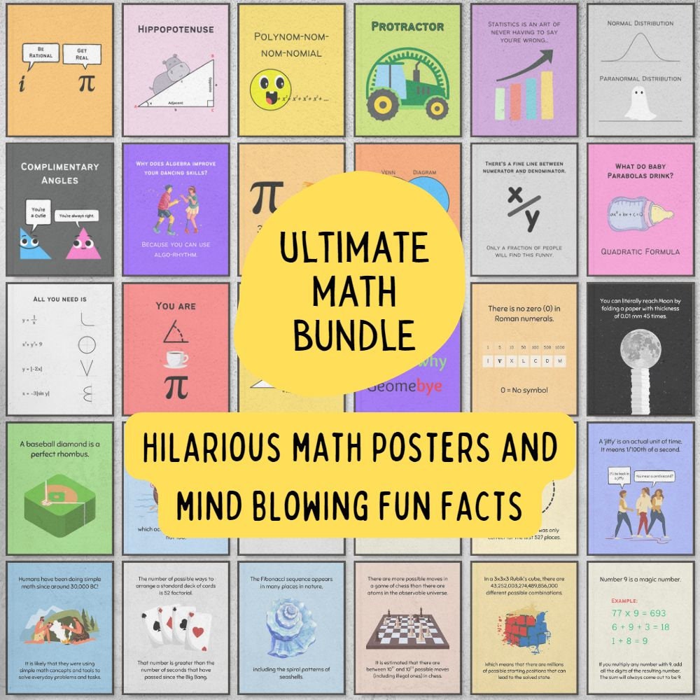 Ultimate Bundle of Math Classroom Posters, funny and educational mathematics printable posters, funny math teacher wall art gift