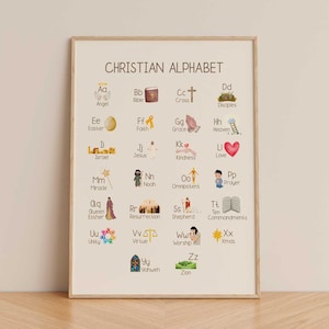 Christian Alphabet poster for kids, preschool classroom decor, christian wall poster printable, pastor office decor, sunday school prints