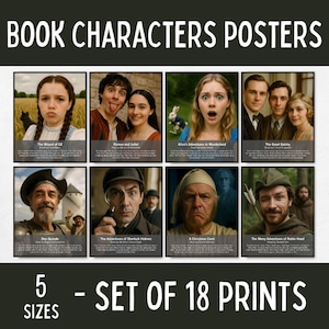Poster für Buchfiguren, Poster für Leseecken, Literatur Fotodrucke, Poster für berühmte Romane, Poster für englische Klassenzimmer, Bibliothek Wandkunst