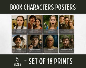 Pósteres de personajes de libros, pósteres para rincones de lectura, láminas fotográficas de literatura, pósteres de novelas famosas, pósteres para aulas de inglés, decoración de paredes para bibliotecas