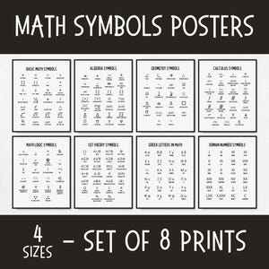 Math Symbols Posters for Classroom Decor, middle school & high school math decor, teacher resources, mathematician gift, math teacher gifts