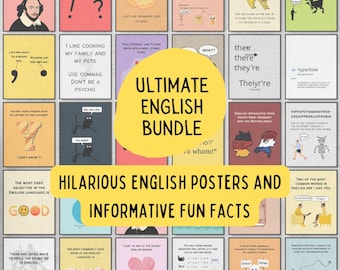 Bundle of English Posters for Classroom, Funny Grammar Homeschool Display, English Teacher Gifts, English Language Arts Decor