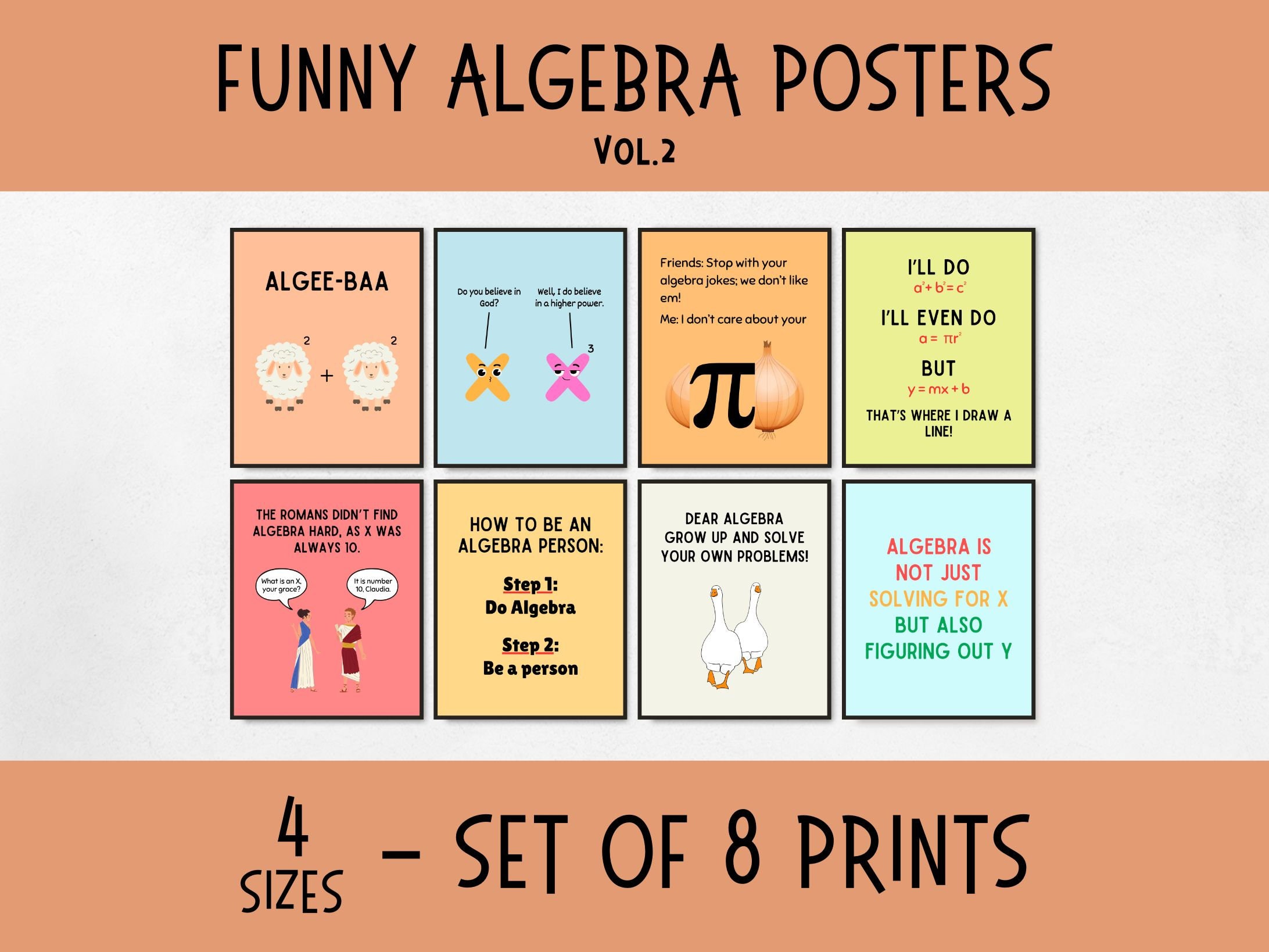 Funny Algebra Posters for Math Classroom Decor, middle school & high school math decor, math teacher gifts, homeschool math decor
