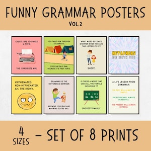 Cartazes engraçados de gramática para decoração de sala de aula de inglês, cartazes de parede de pontuação, decoração de artes da língua inglesa, presente de gramática para professores