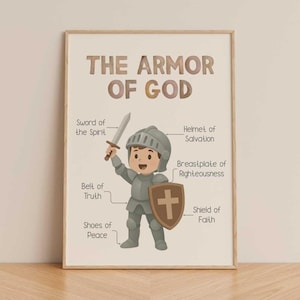 The Armor of God poster for kids, preschool classroom decor, christian wall poster printable, pastor office decor, sunday school prints