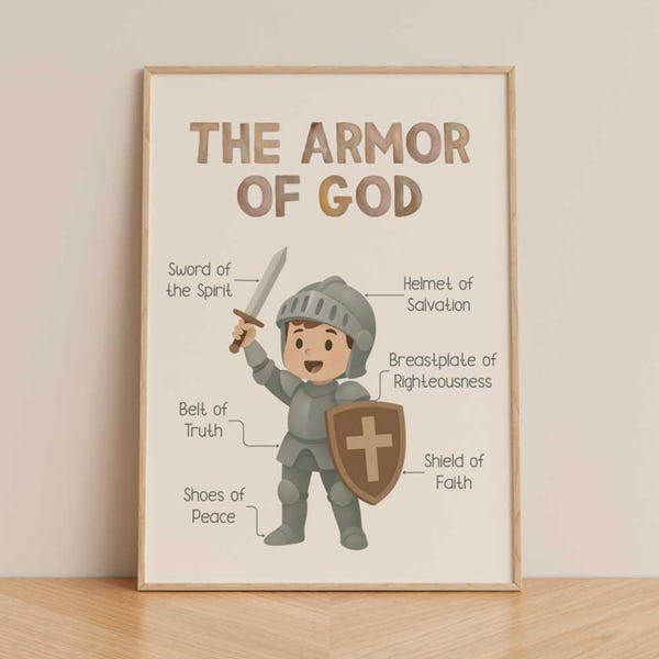 The Armor of God Poster, Catholic Classroom Decor, Christian Homeschool Display, Sunday School Decoration, Bible Poster for Kids