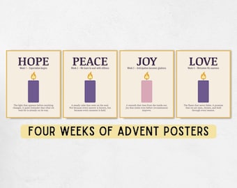 De vier weken van de advent posters, katholiek klaslokaal decor, christelijke homeschool display, zondagsschooldecoratie, bijbelposter voor kinderen