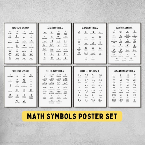 Math symbols decor for mathematics classroom, math posters for teacher gifts, unique mathematician gift, educational bulletin board decor