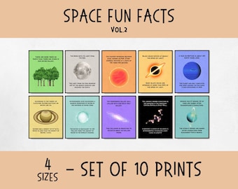 set of 10 outer space fun facts printable posters for science classroom decor, astrophysics educational posters for middle & high school