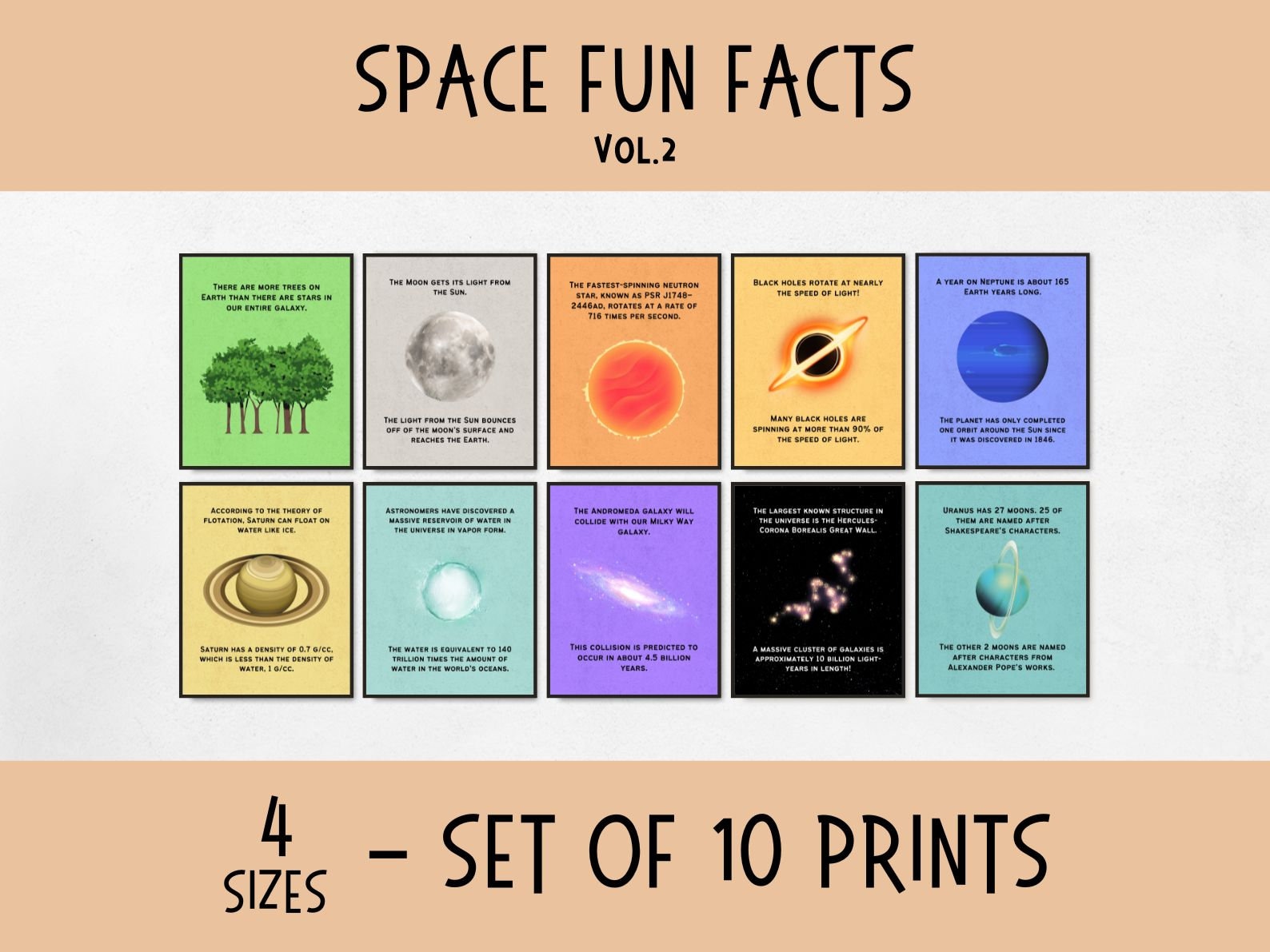 10 Weltraum lustige Fakten druckbare Poster für wissenschaftliche Dekoration im Klassenzimmer, Astrooptik Lernposter für die Mittel- und Oberstufe