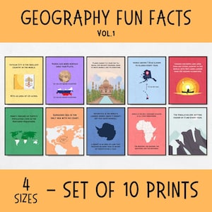 conjunto de 10 pôsteres de curiosidades geográficas para impressão, decoração de sala de aula de geografia mundial para ensino fundamental e médio, pôsteres educacionais de estudos sociais