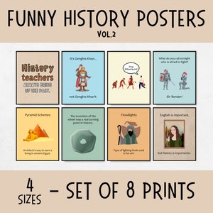 Funny World History Classroom Posters, social studies decor, homeschool history decor, history buff gifts, gifts for history teachers