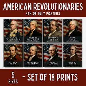 American Revolutionaries posters, Independence day decorations, US history classroom decor, history teacher gift, Founding fathers art