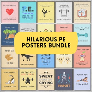 Hilarious bundle of physical education classroom posters, funny physical education office wall decor, PE teacher gift, gym lover gifts