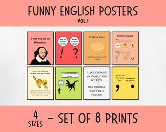 Funny English Classroom Posters, grammar punctuation poster, english language arts decor, funny english teacher gifts, homeschool resources