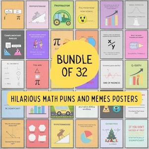 Bundle of Funny Math Classroom Posters, homeschool math decor, middle school & high school math decor, teacher resources, math teacher gifts