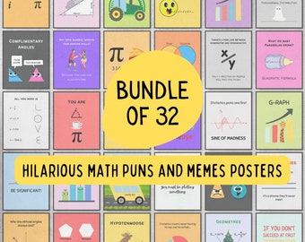 Bundle of Funny Math Classroom Posters, homeschool math decor, middle school & high school math decor, teacher resources, math teacher gifts