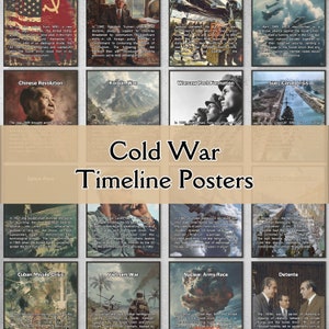 18 carteles cronológicos de la línea de tiempo de la Guerra Fría para la decoración del aula, juego de carteles imprimibles para el aula de estudios sociales, regalos para profesores de historia