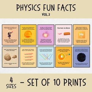 Physics Fun Facts Posters for Classroom Decorations, popular science posters for kids, homeschool science decor, physics teacher gifts