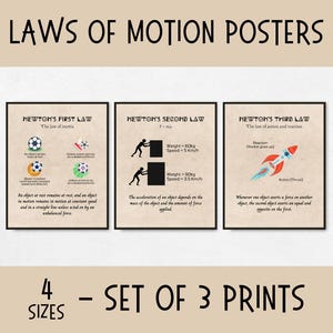 Newton&#39;s Laws of Motion Posters, popular science posters for kids, science lab decor, homeschool science decor, gifts for physics teacher