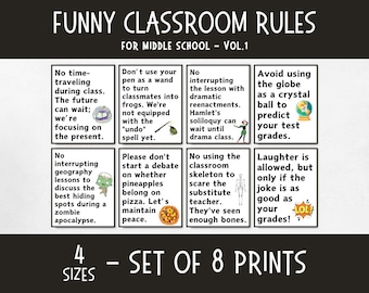 Funny classroom rules printable posters, classroom behavior decor for middle schoolers and below, fun gift for fun teachers
