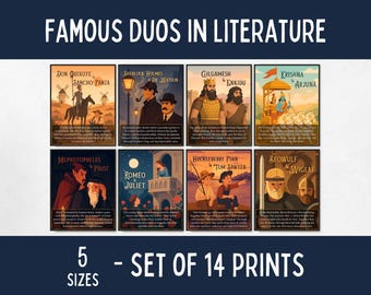 Famous Duos in Literature, English Posters for Classroom, Grammar Homeschool Display, English Teacher Gift, English Language Arts Decor