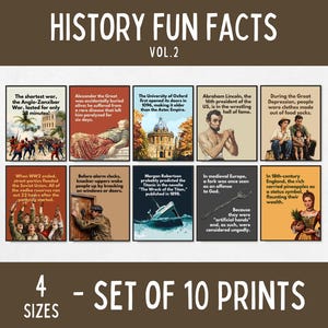 10er Set Geschichtsposter mit Geschichte, interessanten Fakten für Klassenzimmer, Mittel- und Gymnasium, Gesellschaftskunde, lustige Lernposter