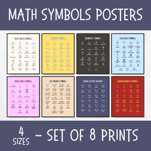 Math Symbols Posters for Classroom Decor, middle school & high school math decor, teacher resources, mathematician gift, gift for math lover