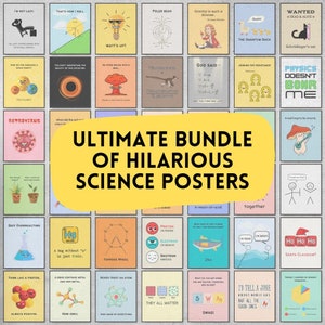 Bundle of Funny Science Posters, physics classroom decorations, biology laboratory decor, chemistry flash cards, science teacher gifts