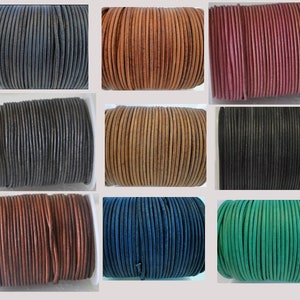 Rotondo in pelle vintage da 2 mm - Cordoncino rotondo in vera pelle al 100%.