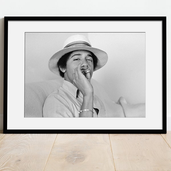 Young Barack Obama Smoking Weed | Mounted & Framed print
