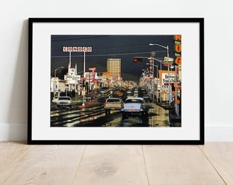 Zdjęcie artystyczne Route 66 autorstwa Ernsta Haasa | Route 66, Albuquerque, NM, 1969 | Oprawiony wydruk z tektury