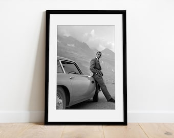 ジェームズ・ボンドのファインアート写真 - 007、ゴールドフィンガー、ショーン・コネリー、DB5 - 木製フレーム、パスパートアウト付き