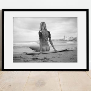 Bikini Surfer Girl Rear Vintage Photo Surfing Print Beach ...