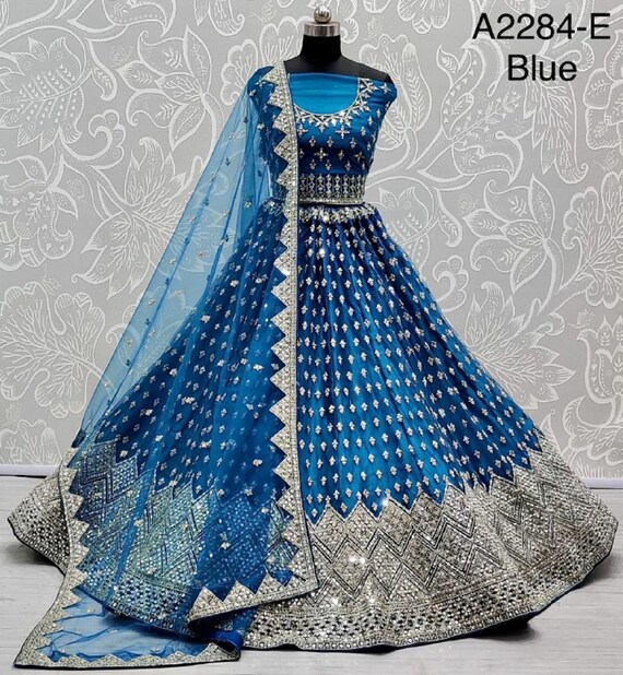 Blue Color Mirror Work Lehenga Choli Best Lehenga for Engagement Wedding Occasion Designer Lehenga Crop Top Lehenga Etsy Canada
