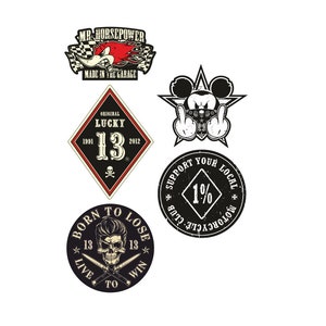 5x Oldschool Motorrad Aufkleber Kult Sticker Set Biker MC 1% Chopper Bobber Skull Oldtimer