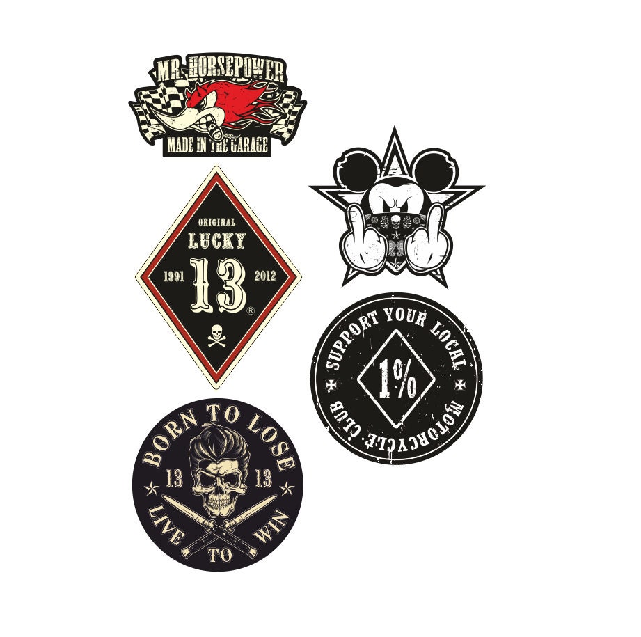 5x Oldschool Motorcycle Sticker Cult Sticker Set Biker MC 1% Chopper Bobber Skull Vintage