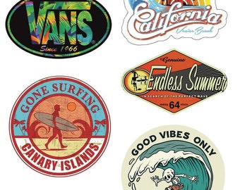 5x SURF California Sticker Cult Sticker Set Beach Bus Oldtimer Hippie Youngtimer Oldschool Retro Vintage Surf Board Summer V8 #971