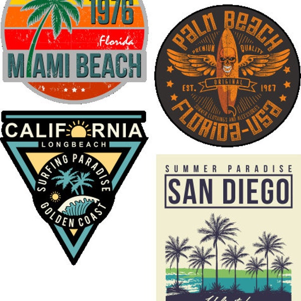 4x SURF Aufkleber Kult Beach Sticker Auto Bus Vintage Oldtimer Flower Power Retro Look Shabby Chic Surfer Board Summer USA M640