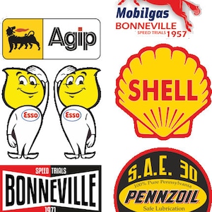 7x USA Oil Sticker Cult Sticker Set Vintage Classic Car Shell Pennzoil Esso Hotrod V8 Old School Youngtimer Car Decor Retro USA M647